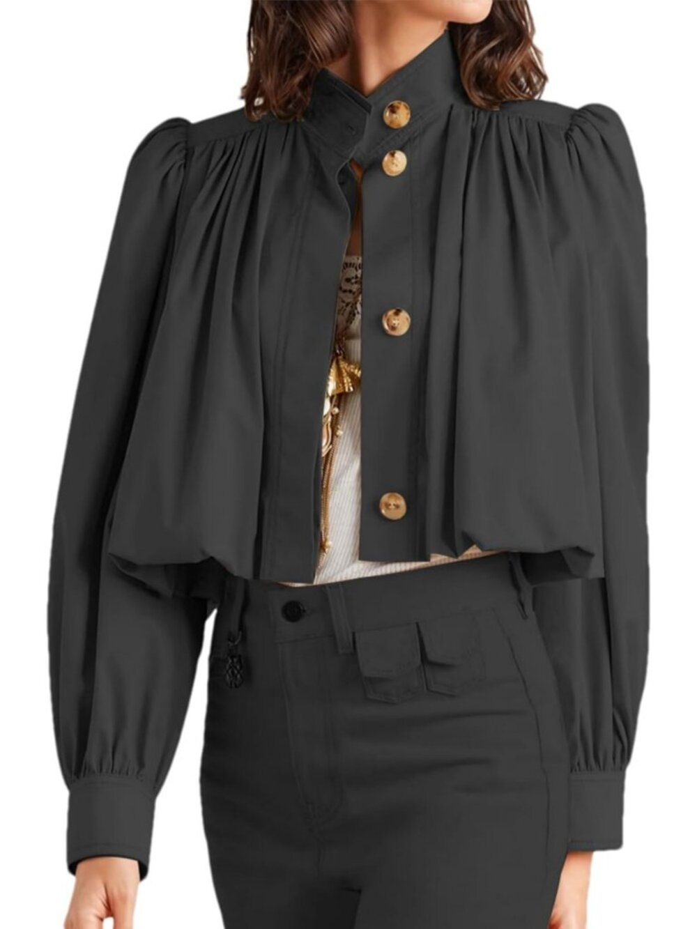 Cropped Pleated Trench Coat Jacket for Women | Casual Outwear Fashion Statement